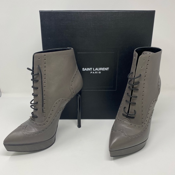 Saint Laurent - Size 37 - Janis 105 Booties - Calf Leather - Grey - Never Worn - Picture 7 of 13